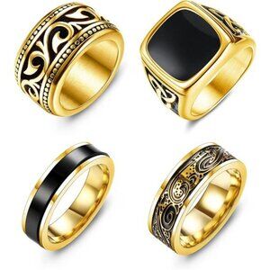 4Pcs Vintage Signet Ring Set Pinky Thumb Celtic Band Ring Spinner Ring Gold